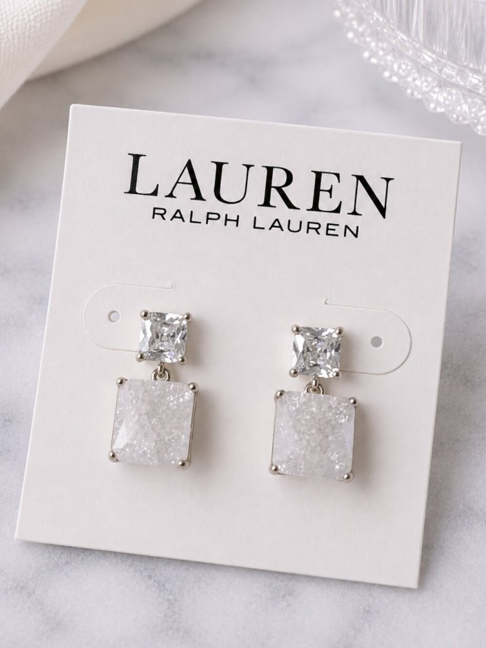 Lauren Ralph Lauren Crystal Square Drop Earrings